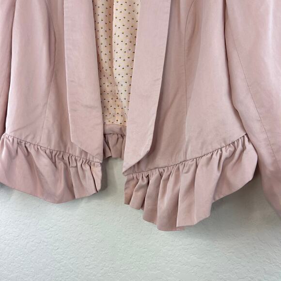 Cartonnier by Anthropologie Open Front Calin Ruffle 3/4 Sleeve Blazer Pink Small - Picture 4 of 7